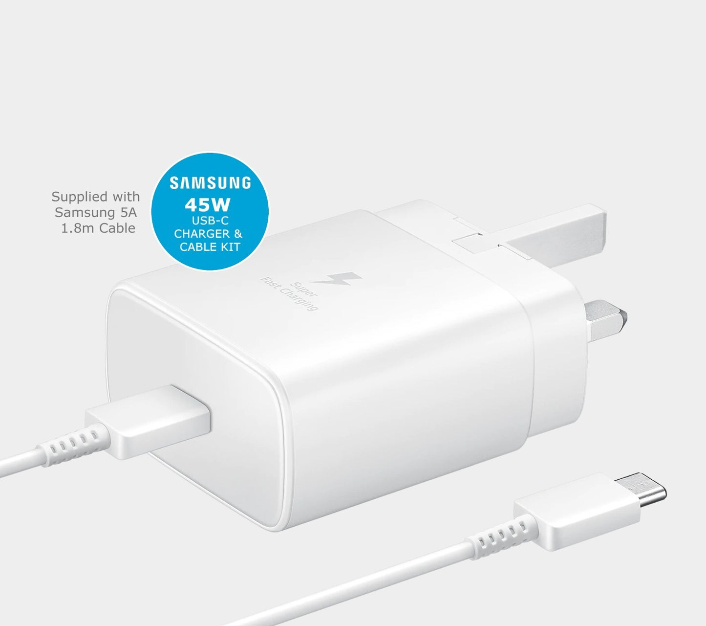 Samsung 45w 2.0 Supported Super Fast Charger with Type-C to C Cable (2025 Stock updated Chip) Black & White colour