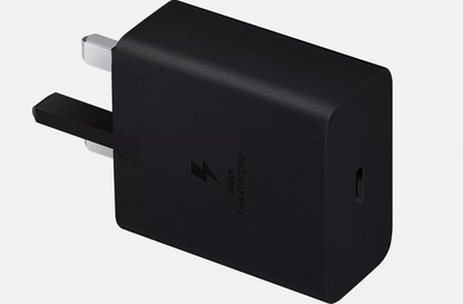 Samsung 45w 2.0 Supported  Super Fast Charger with Type-C to C Cable (2025 Stock updated Chip) Black & White colour